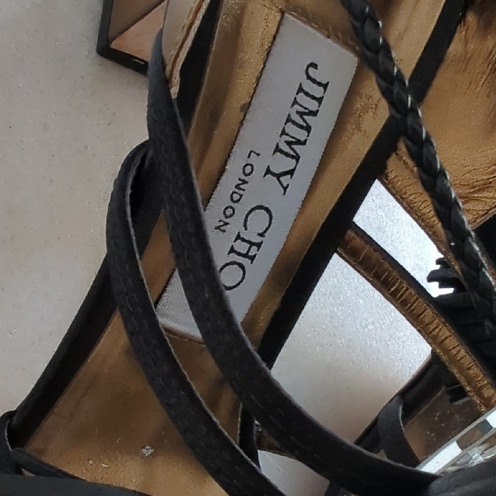 Jimmy Choo Gold and Black Lace-Up Heels Diamond 65 Size 7.5 - Picture 9 of 13